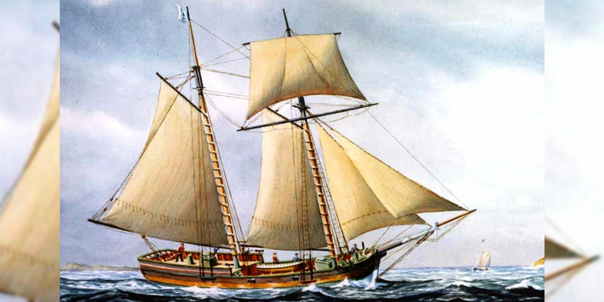 John F. Leavitt's painting "The Continental schooner Hannah (1775)" depicts the first armed vessel fitted out and in the service of the United States, which will be the subject of a talk by local captain Michael Rutstein.
